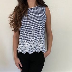 Blue Gingham Button Down Back Embroidered Shirt